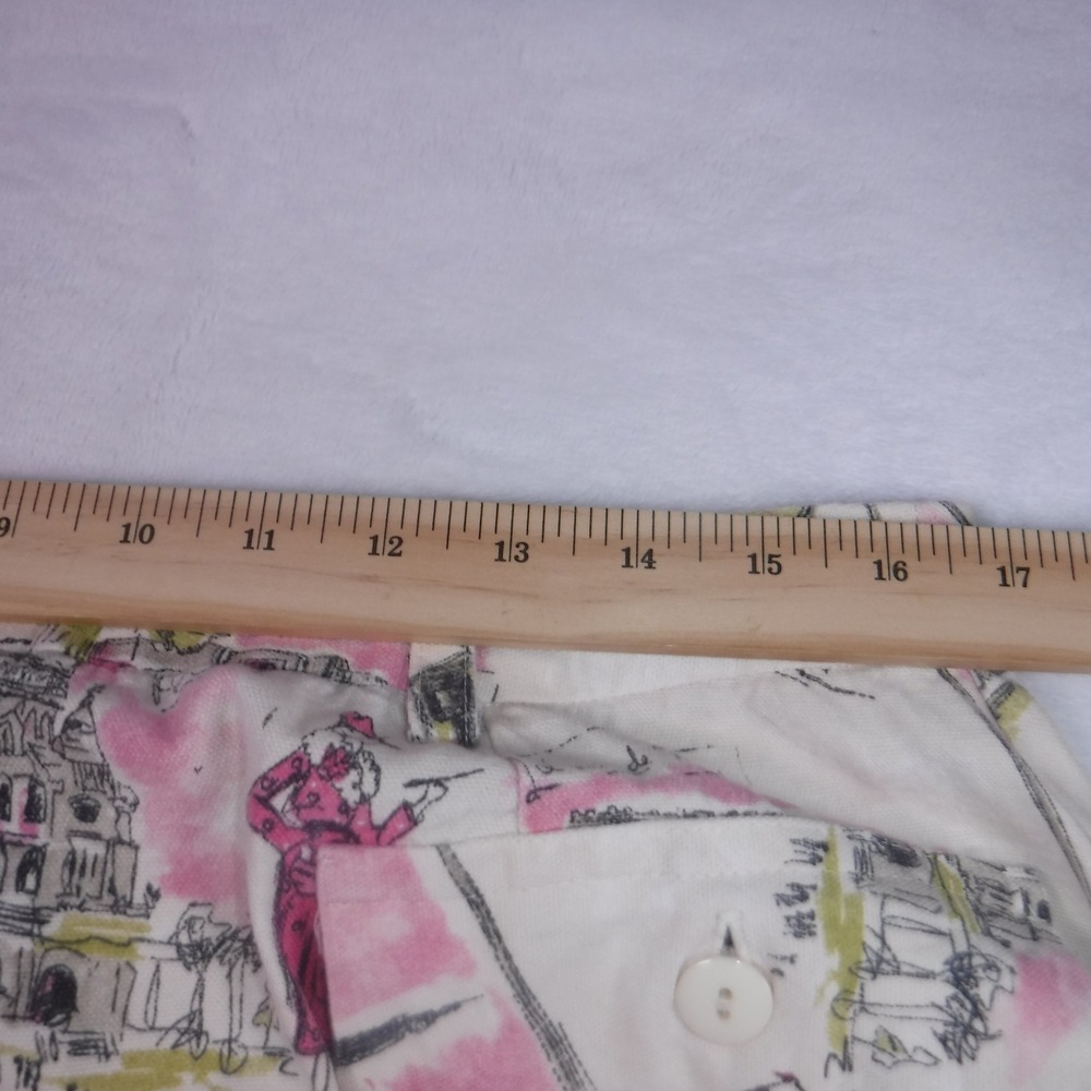 Vintage Paris Novelty Print Button Front Midi Skirt Pink White Eiffel Tower - Picture 7 of 11